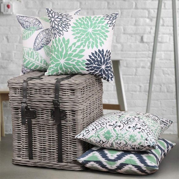 Four Decorative Throw Pillow Cushion Cover, Cyan - Picture 6 of 16